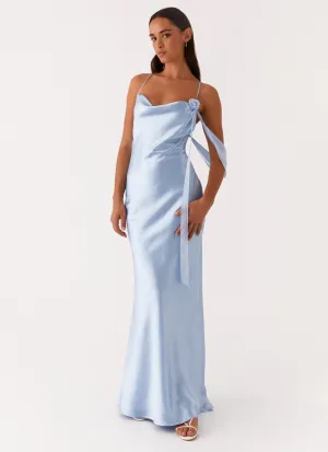 Too Sweet Satin Maxi Dress - Blue Trendy Vibes Picture Perfect