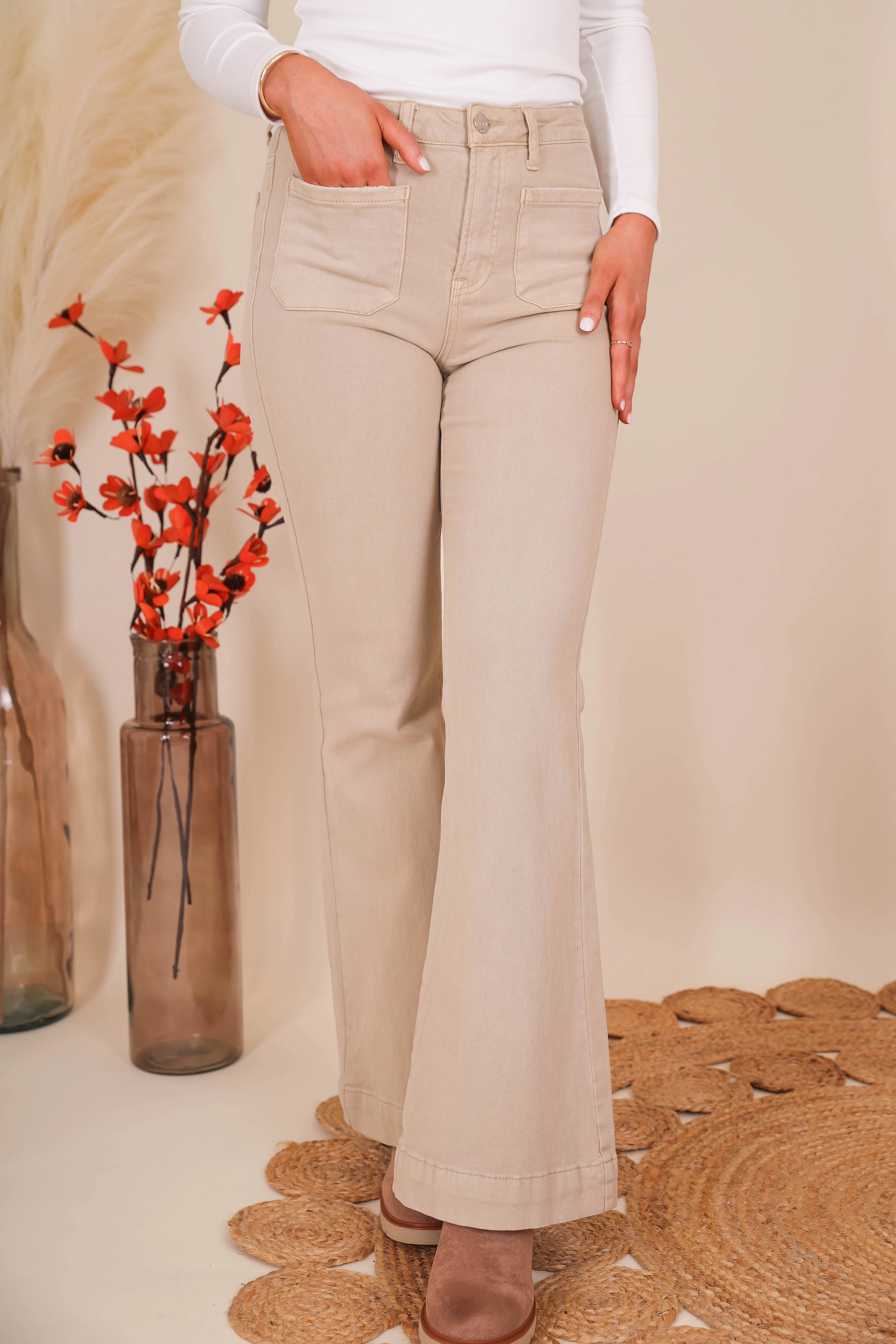 Totally Far Out Flares-Khaki Quick Motion