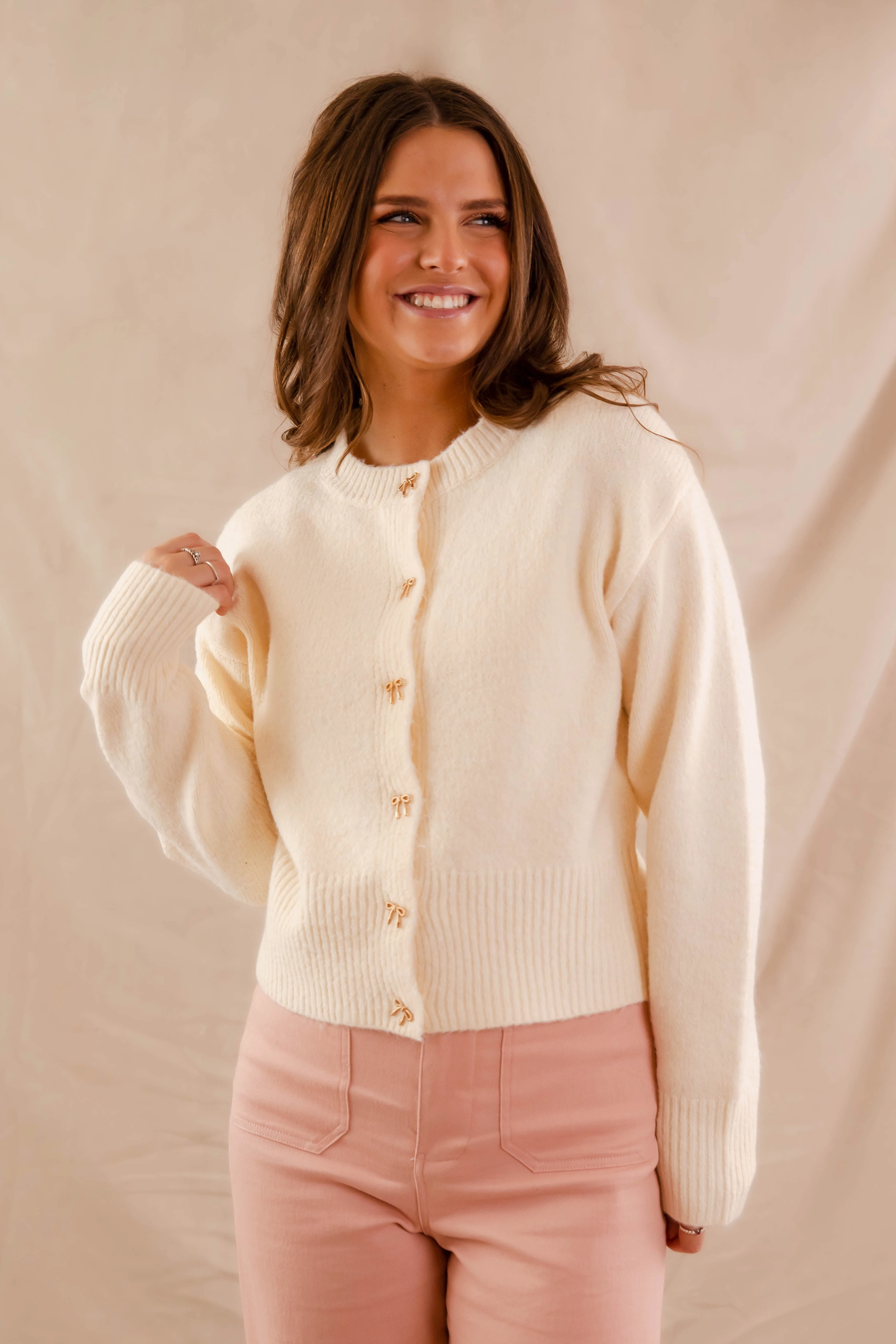 DoubleLayeredShoulders Totally Smitten Cardigan-Cream