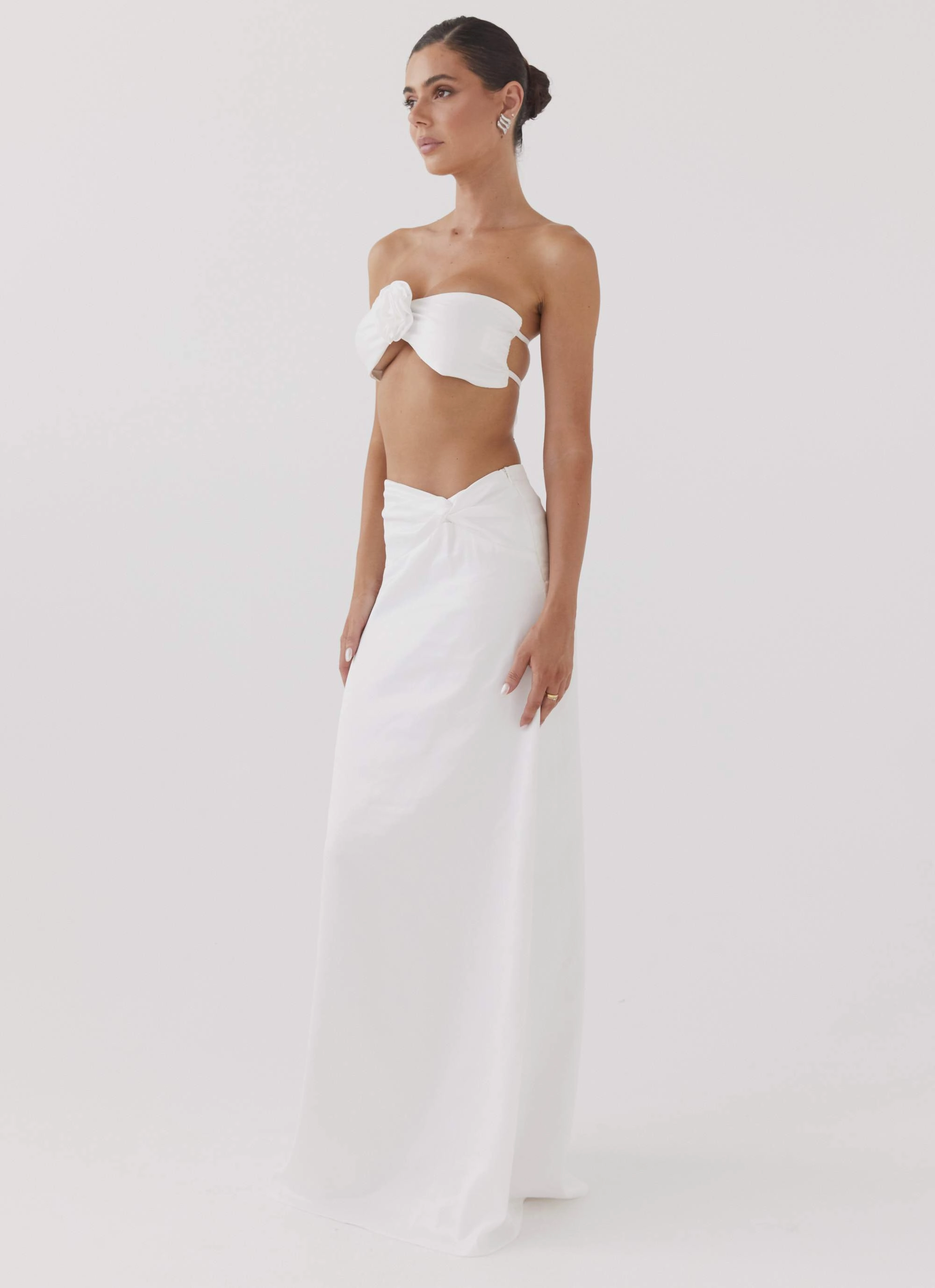 Crescent Light Twist Maxi Skirt - Ivory Functional Fit DurableConstruction