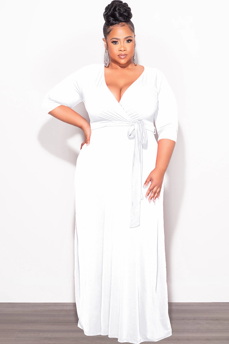 Final Sale Plus Size Faux Wrap Dress in White Chill Style