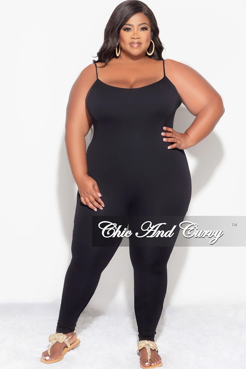 Tear Resistant Fabric Final Sale Plus Size Spaghetti Strap Catsuit Unitard in Black