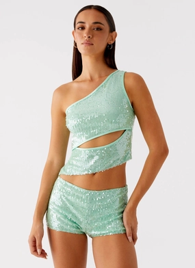 Multi Pocket Design Minimalist Design Travis Sequin Top - Sage