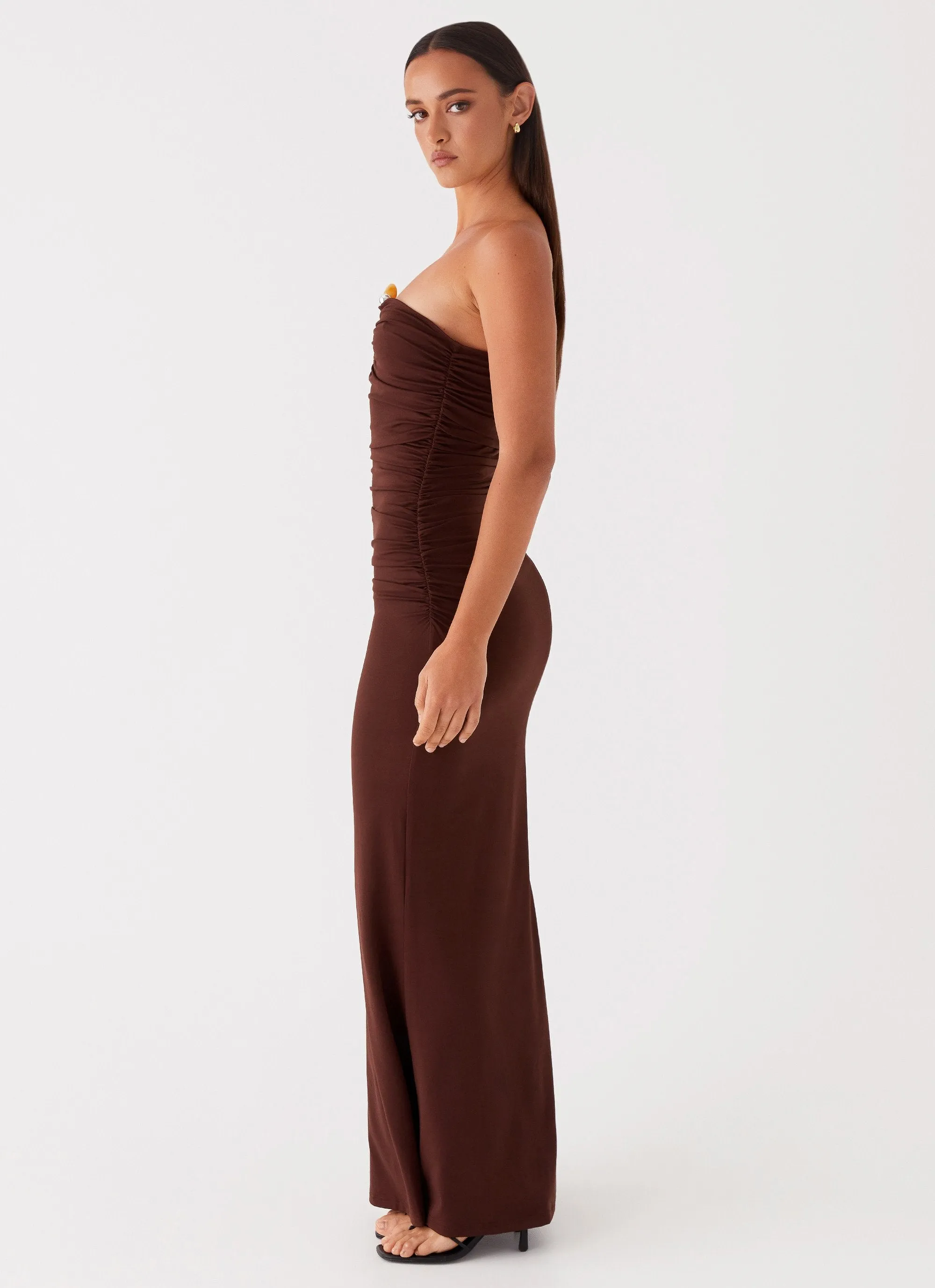 Rudy Maxi Dress - Brown Sheer-Overlay