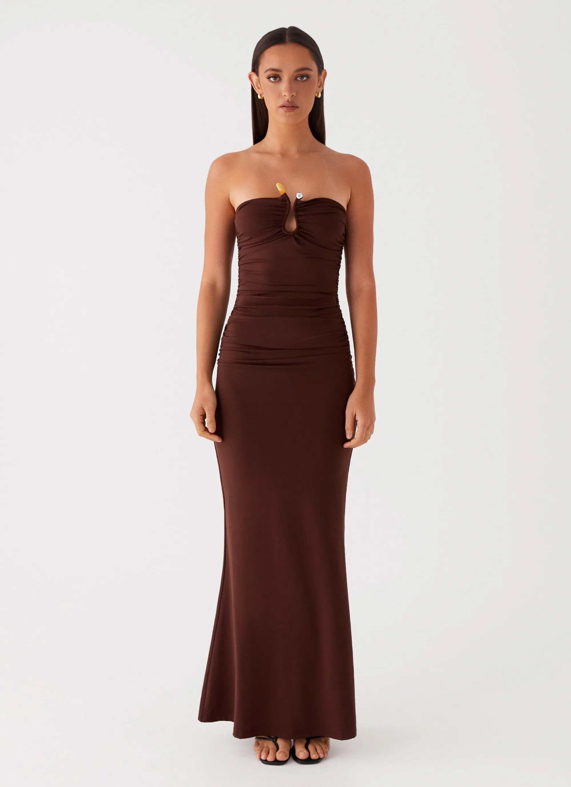 Rudy Maxi Dress - Brown Elegant formal piece Beaded-Sleeve