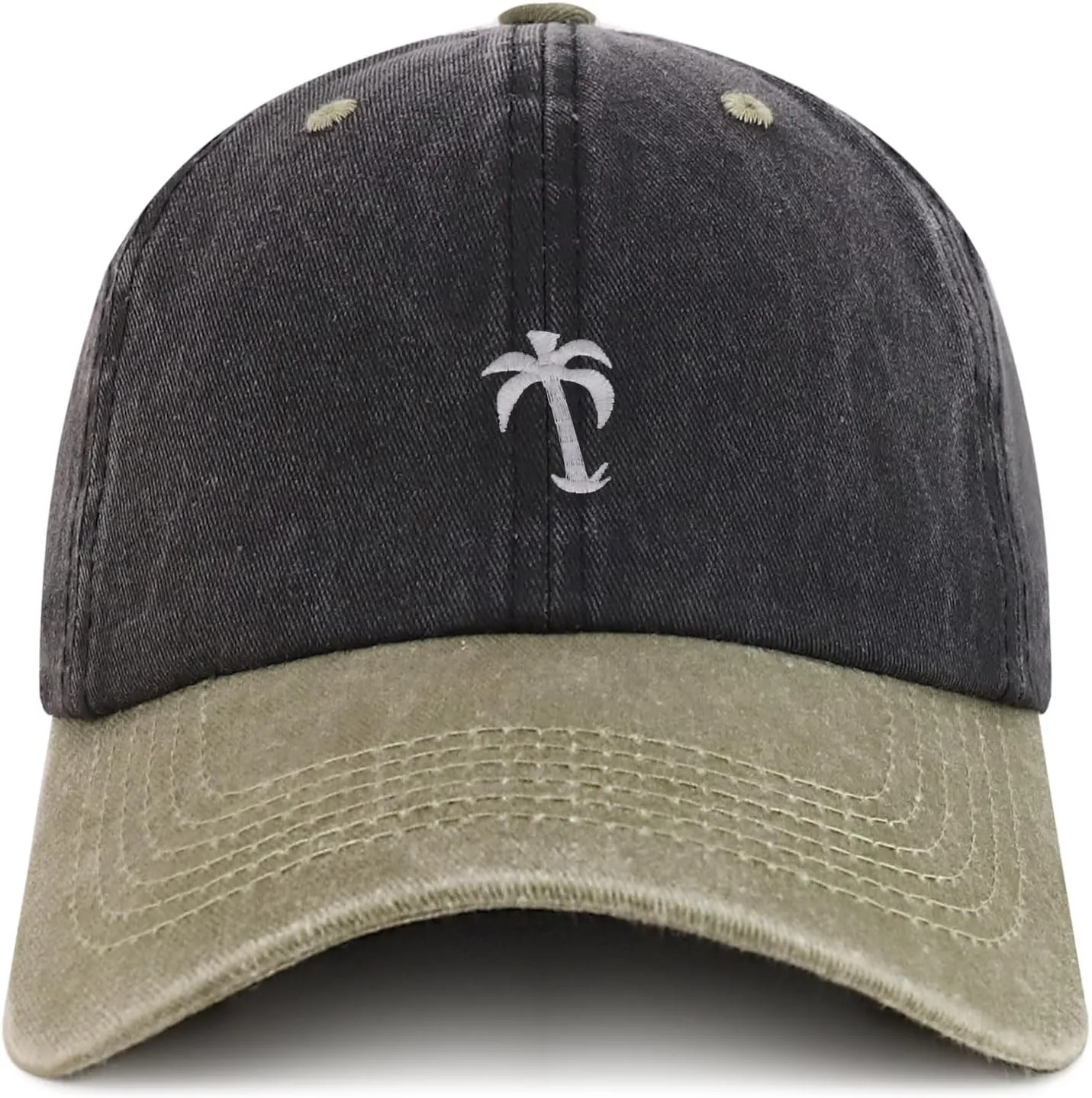 Trendy Apparel Shop Palm Tree Solid White Embroidered Washed Cotton Adjustable Cap