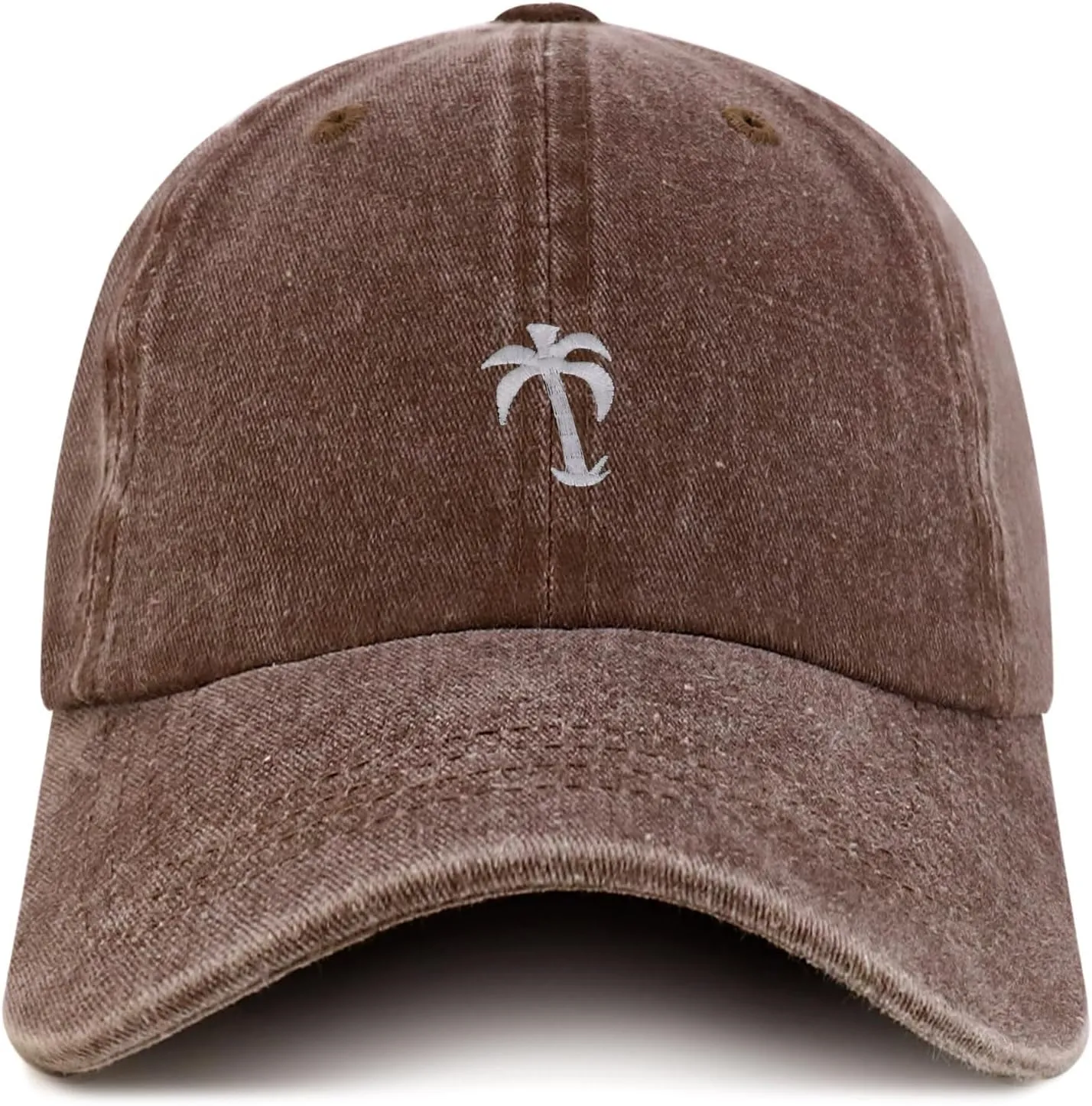 Trendy Apparel Shop Palm Tree Solid White Embroidered Washed Cotton Adjustable Cap