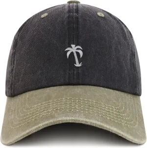 Trendy Apparel Shop Palm Tree Solid White Embroidered Washed Cotton Adjustable Cap