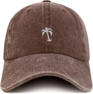 Trendy Apparel Shop Palm Tree Solid White Embroidered Washed Cotton Adjustable Cap