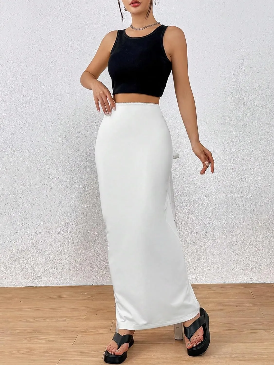 Trendy Beach Skirts High Waist Solid Maxi Skirt