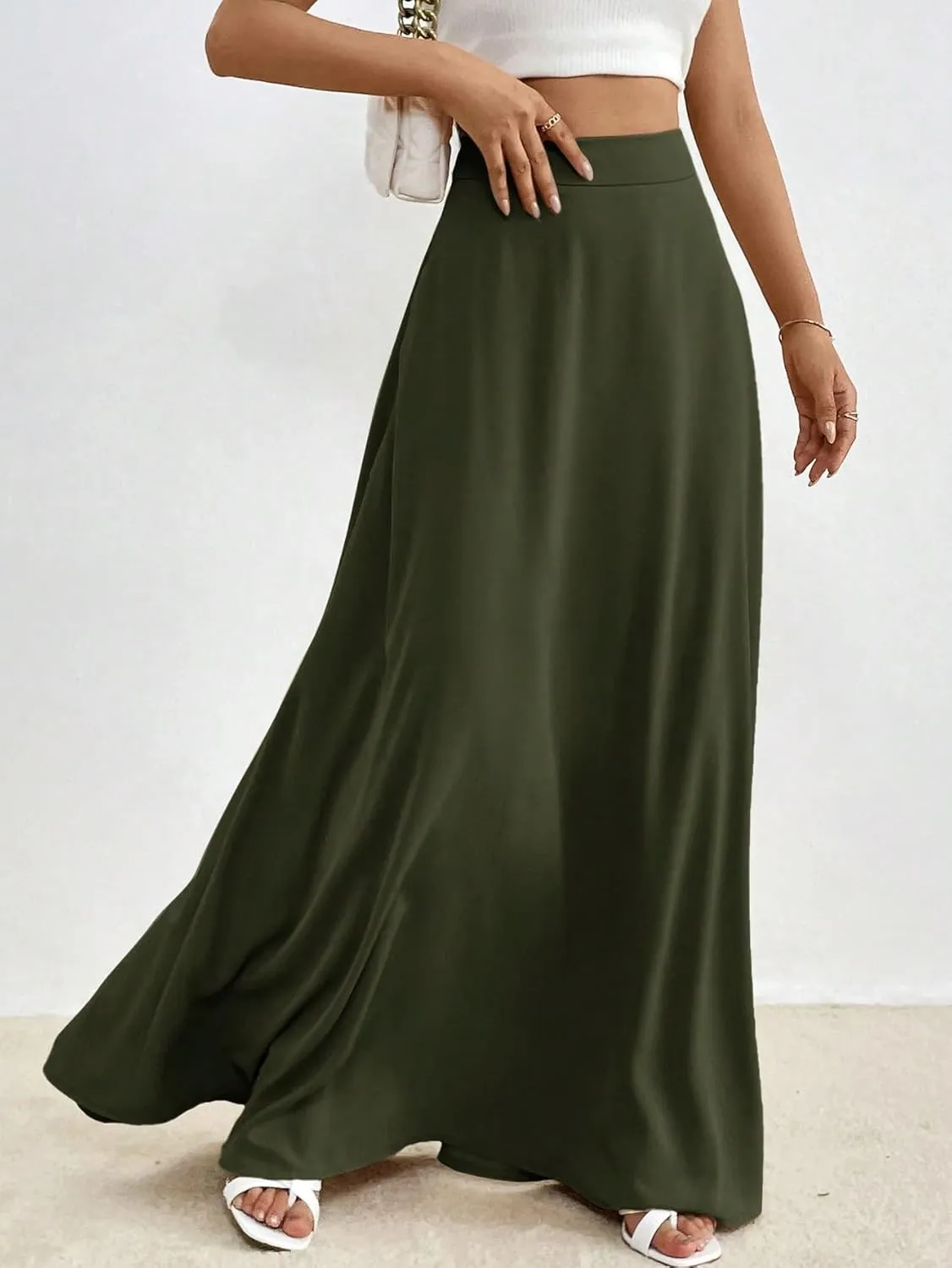 Trendy Beach Skirts Solid High Waist Maxi Skirt
