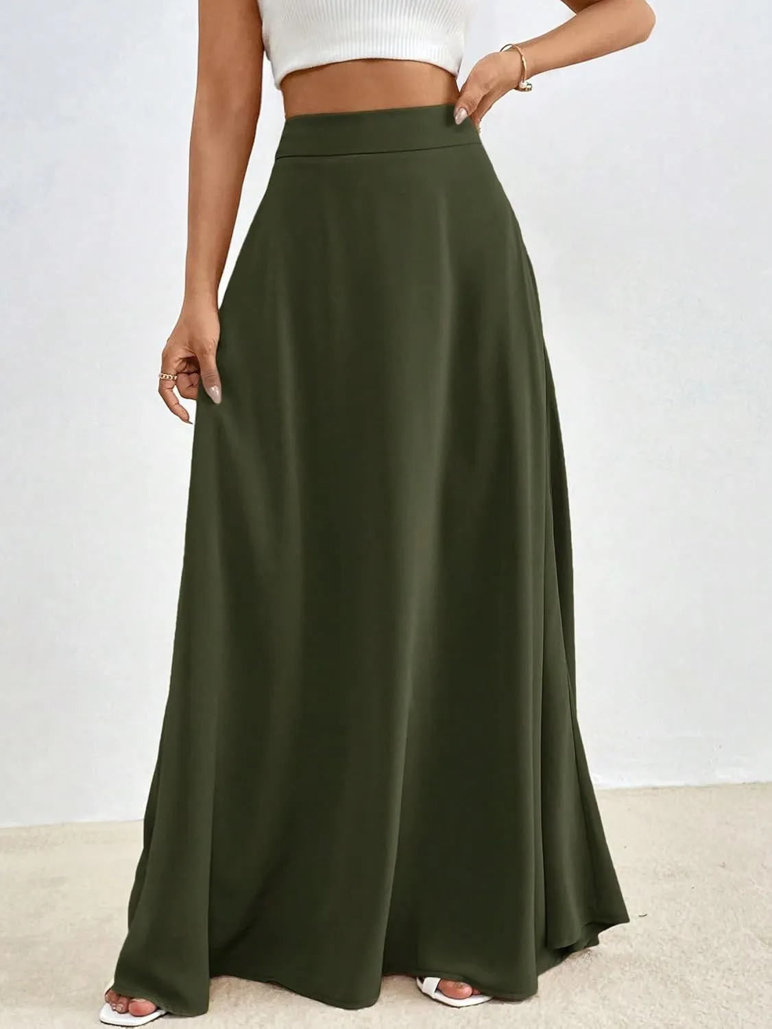 Trendy Beach Skirts Solid High Waist Maxi Skirt