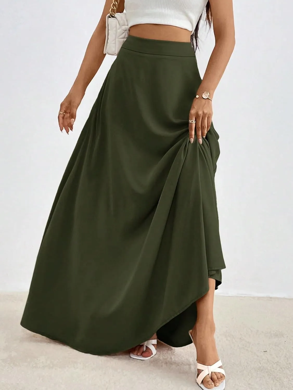Trendy Beach Skirts Solid High Waist Maxi Skirt