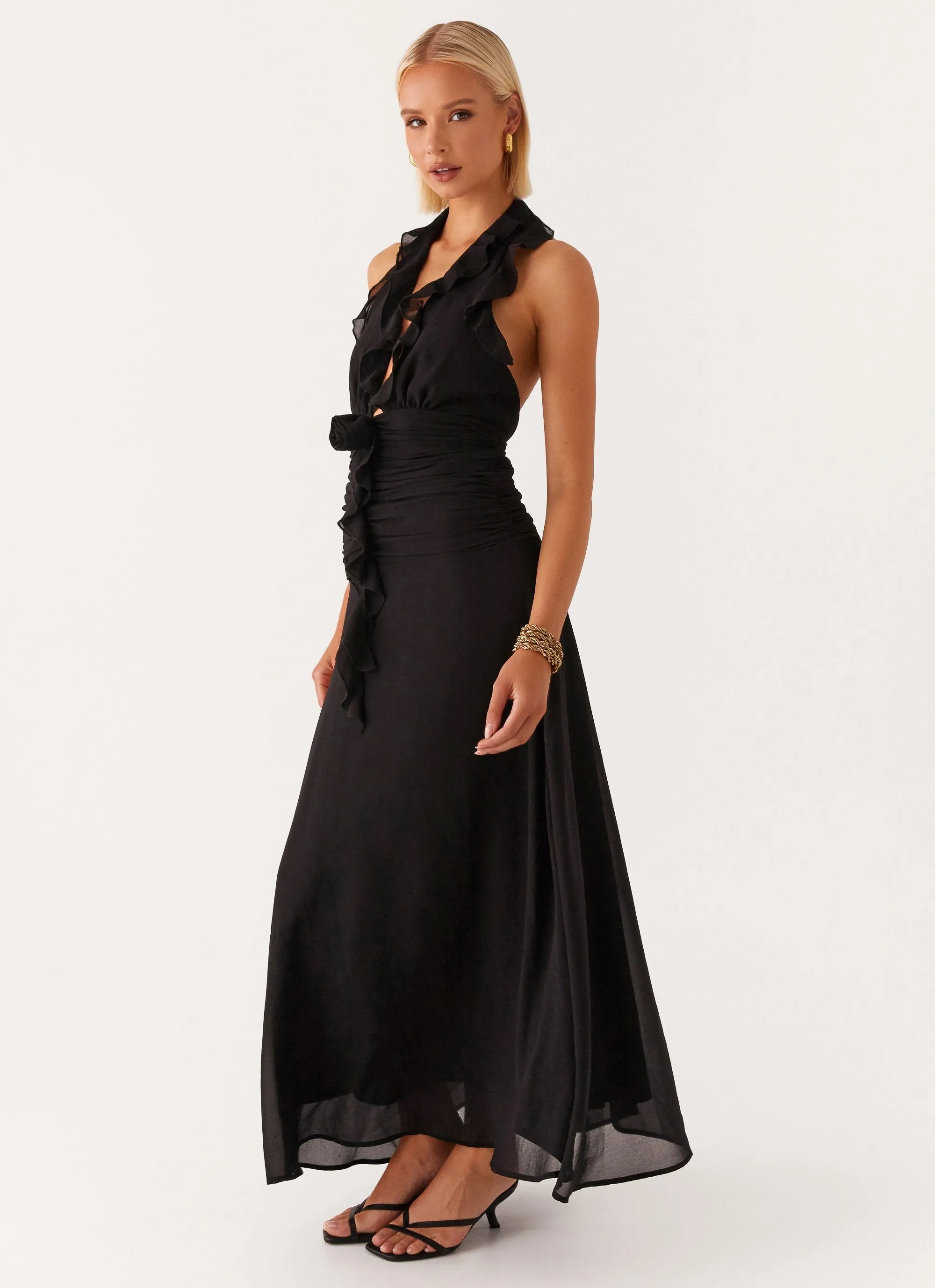 What You Need Frill Maxi Dress - Black Comfy Look Smart Layer Wear