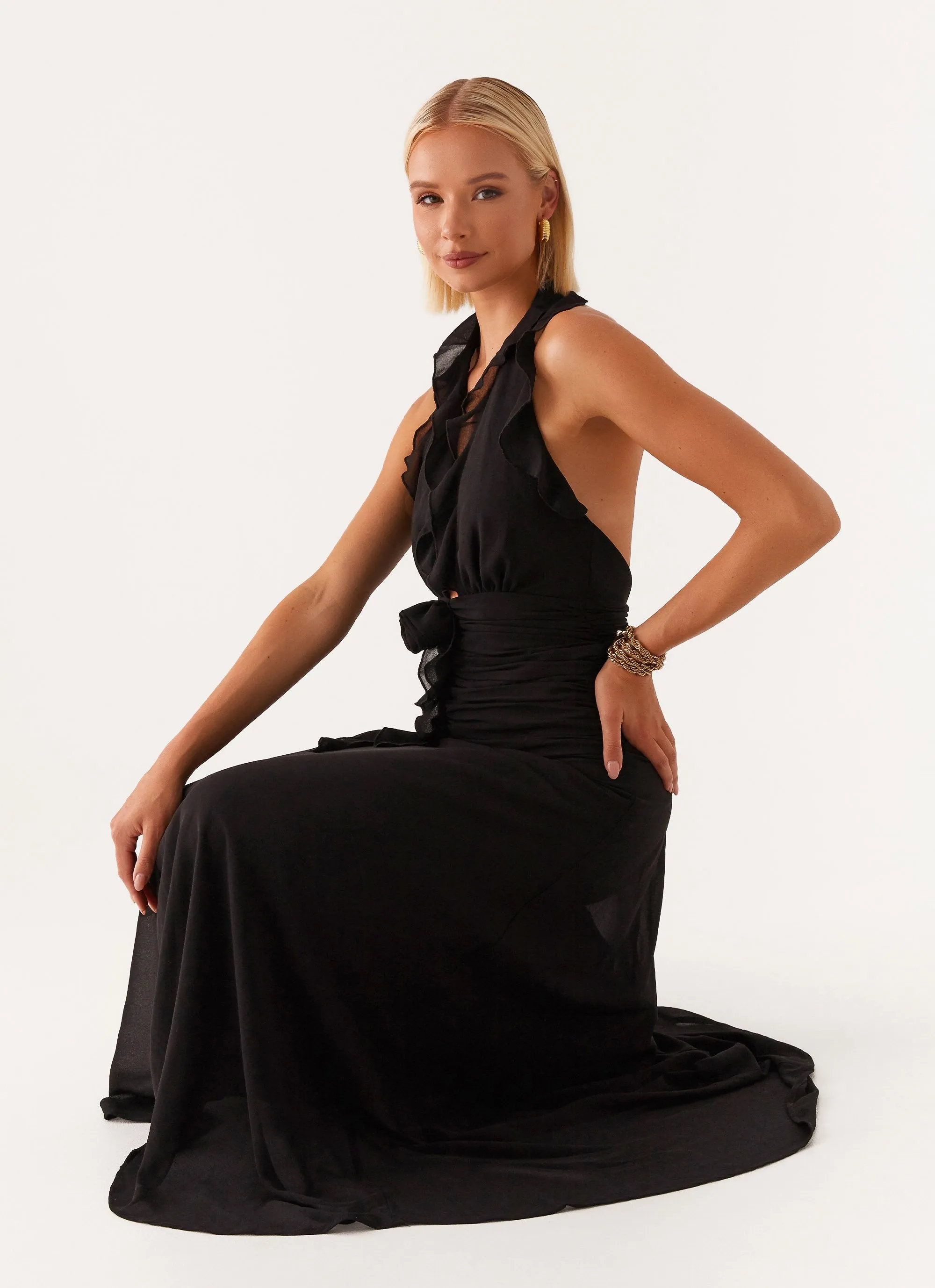 Built-In-Slip What You Need Frill Maxi Dress - Black