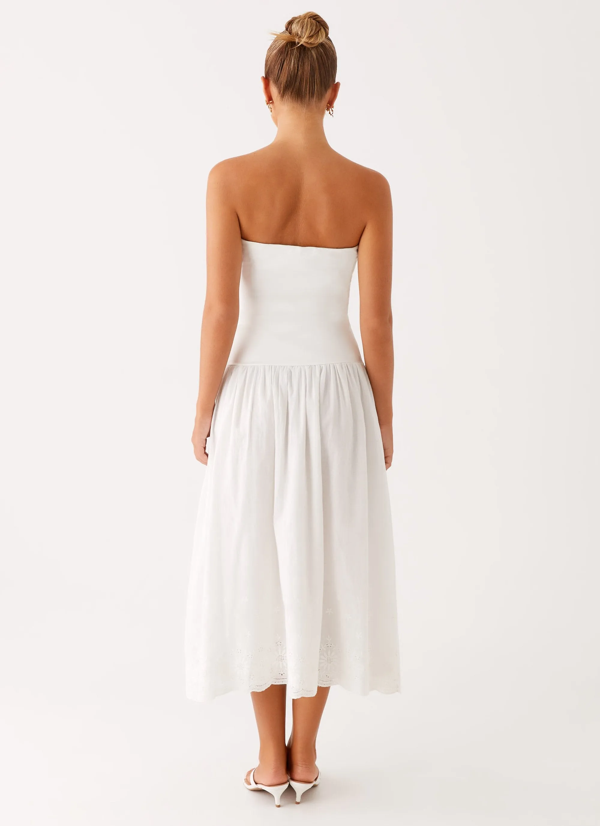 Classic Cut Cherry Skies Midi Dress - White