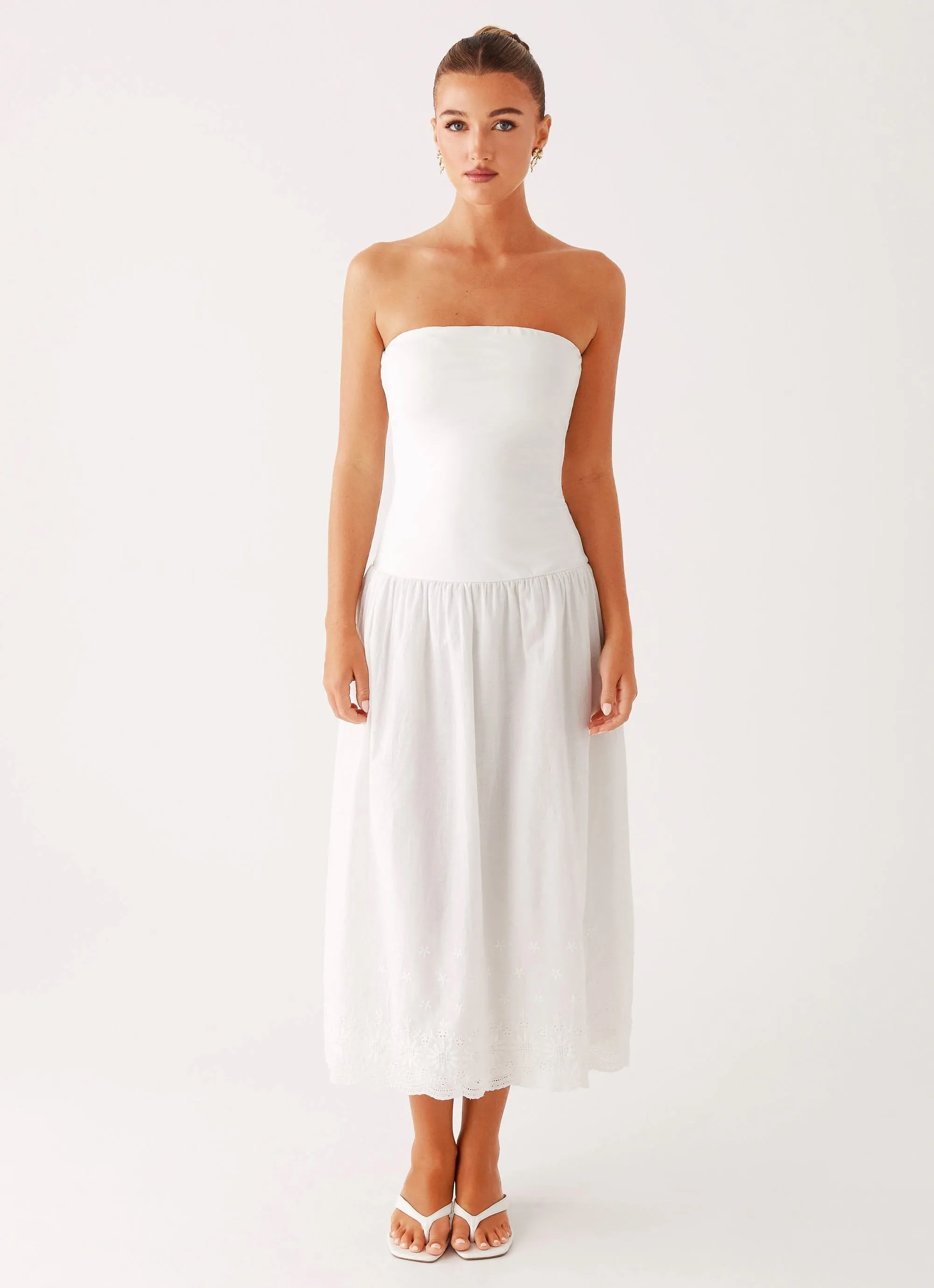 Trend Texture Style Base Cherry Skies Midi Dress - White