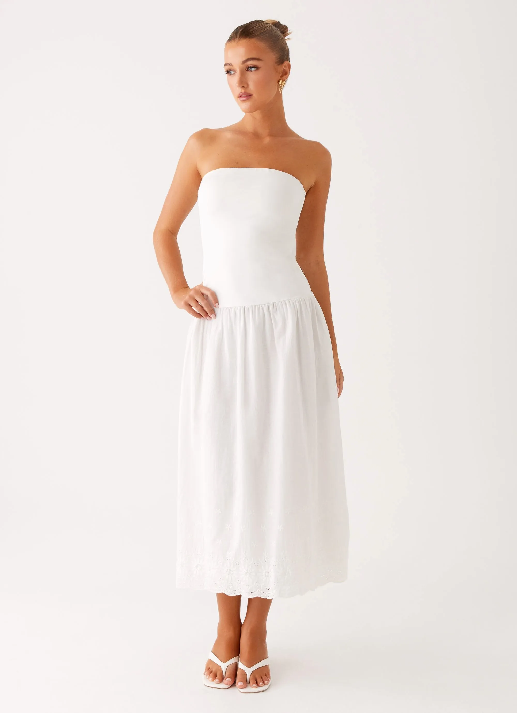 Cherry Skies Midi Dress - White Anytime Wear Romance Glow