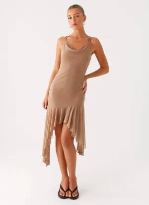 Bessie Midi Dress - Beige Minimal Details