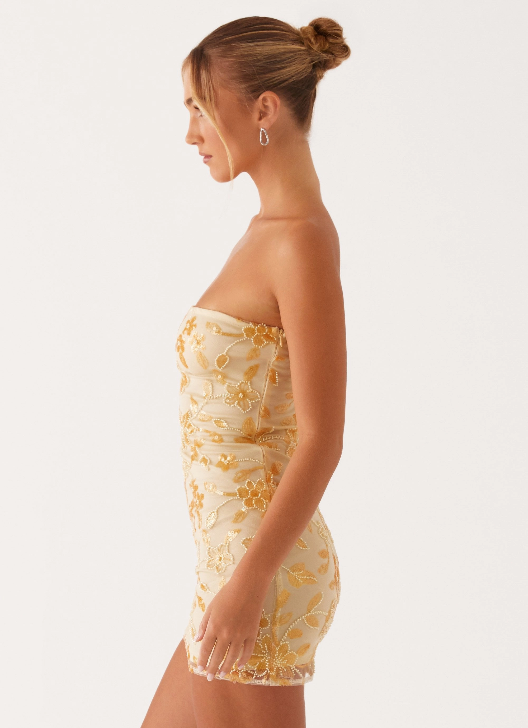 Easy Match Comfortable fit Moorey Beaded Mini Dress - Yellow