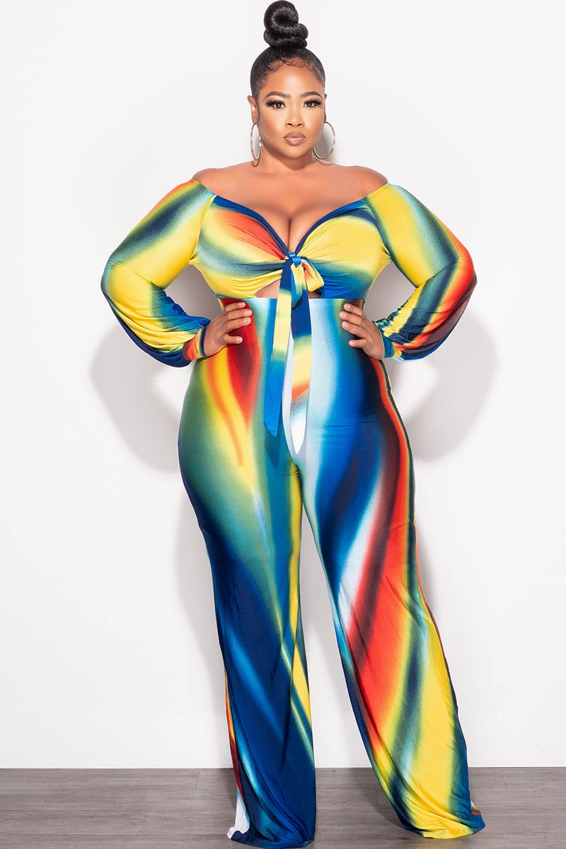 Perfect Comfort Fit Sporty Layers Final Plus Size Front Tie Jumpsuit in Royal Blue, Orange, Green & Yellow