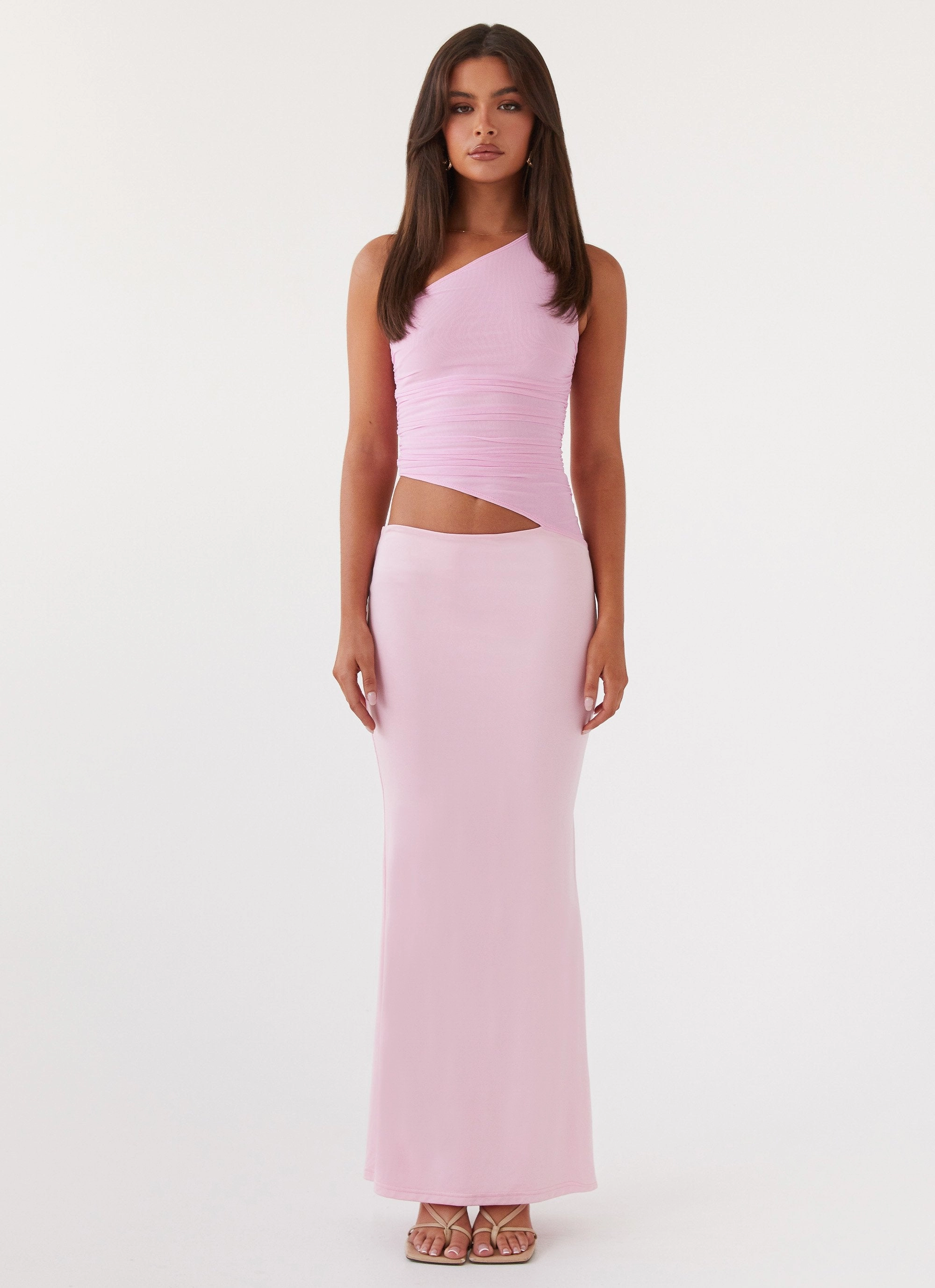 Seranella One Shoulder Maxi Dress - Pink Minimal Tone