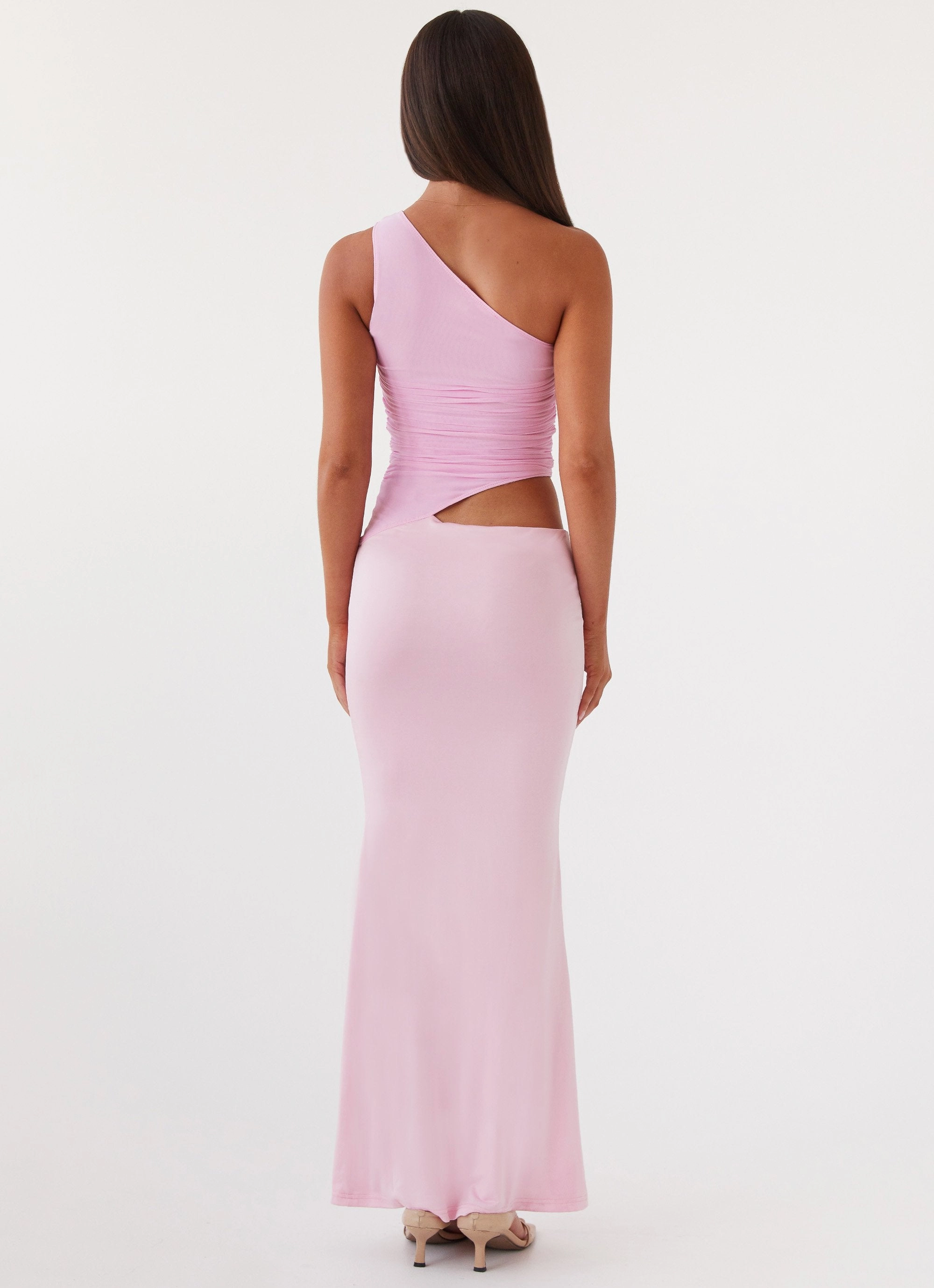 Multi Season Detachable-Detail Seranella One Shoulder Maxi Dress - Pink