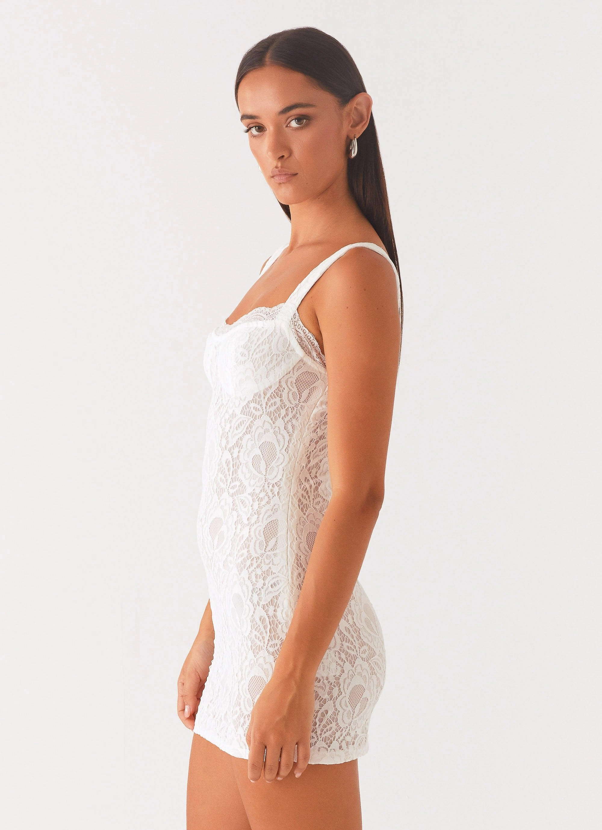 Stretchable Maree Lace Mini Dress - White