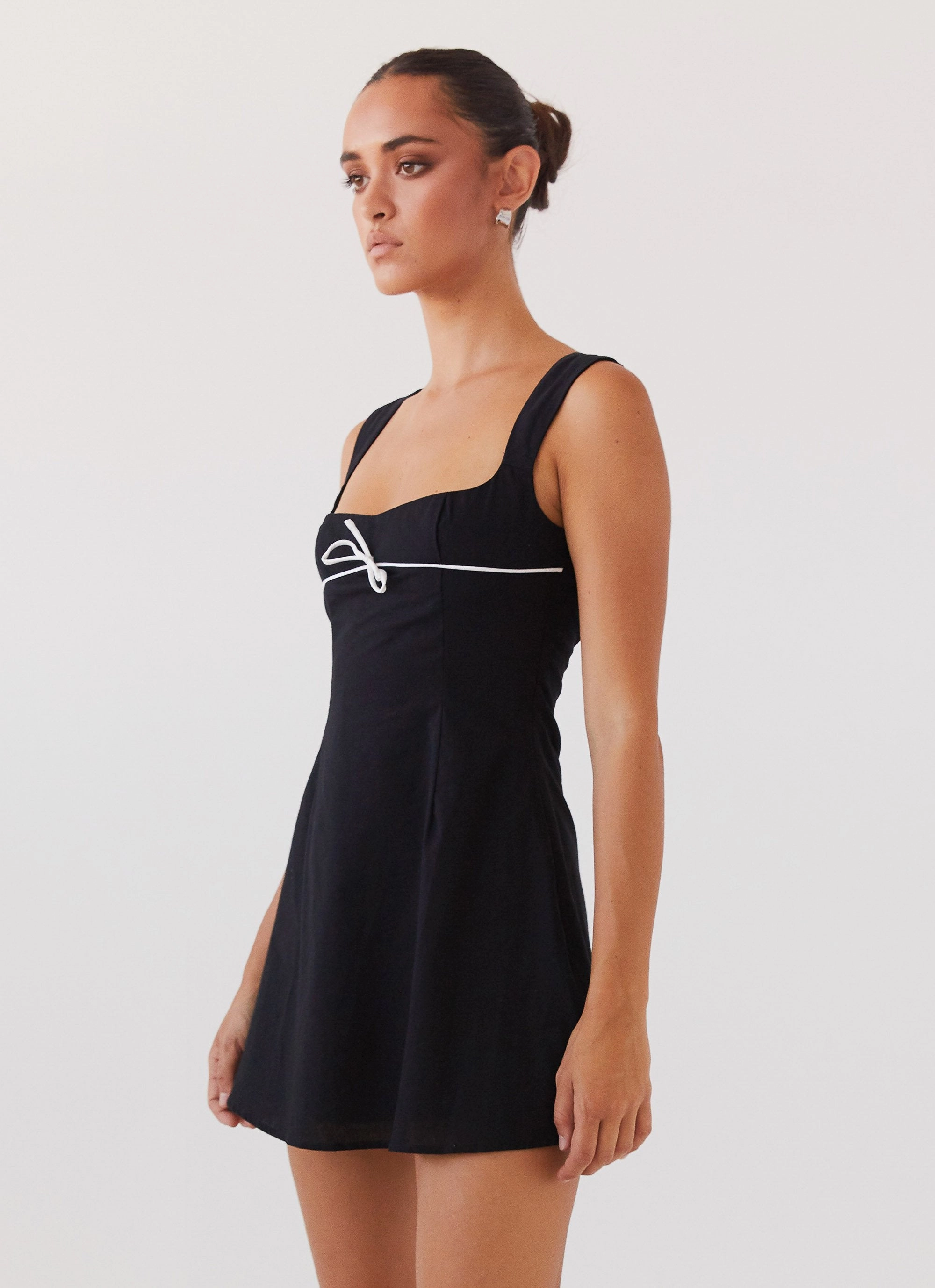 Linen-Blend Cadence Mini Dress - Black