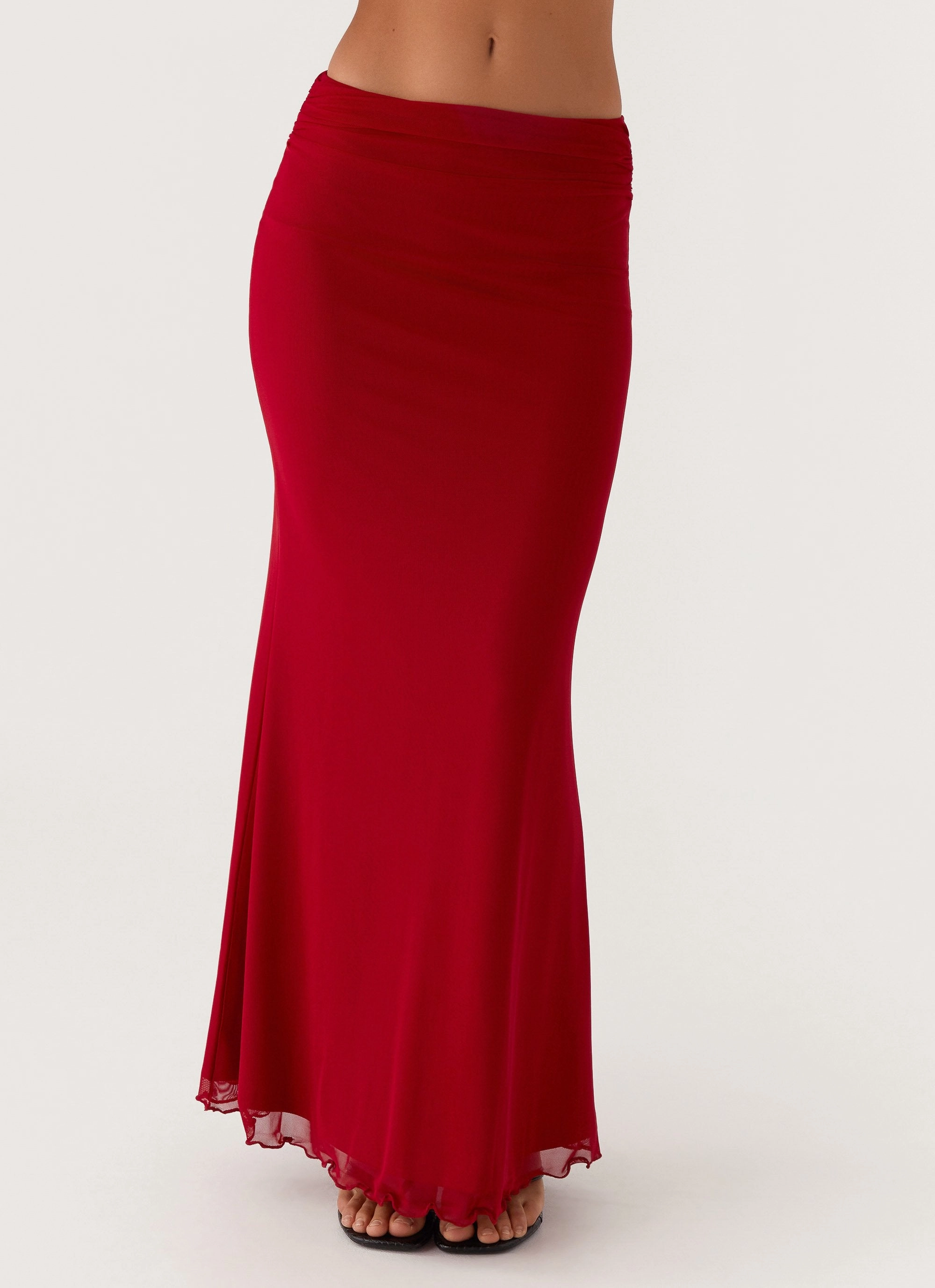Tailored Silhouette Sleek Cut Rayne Maxi Skirt - Red