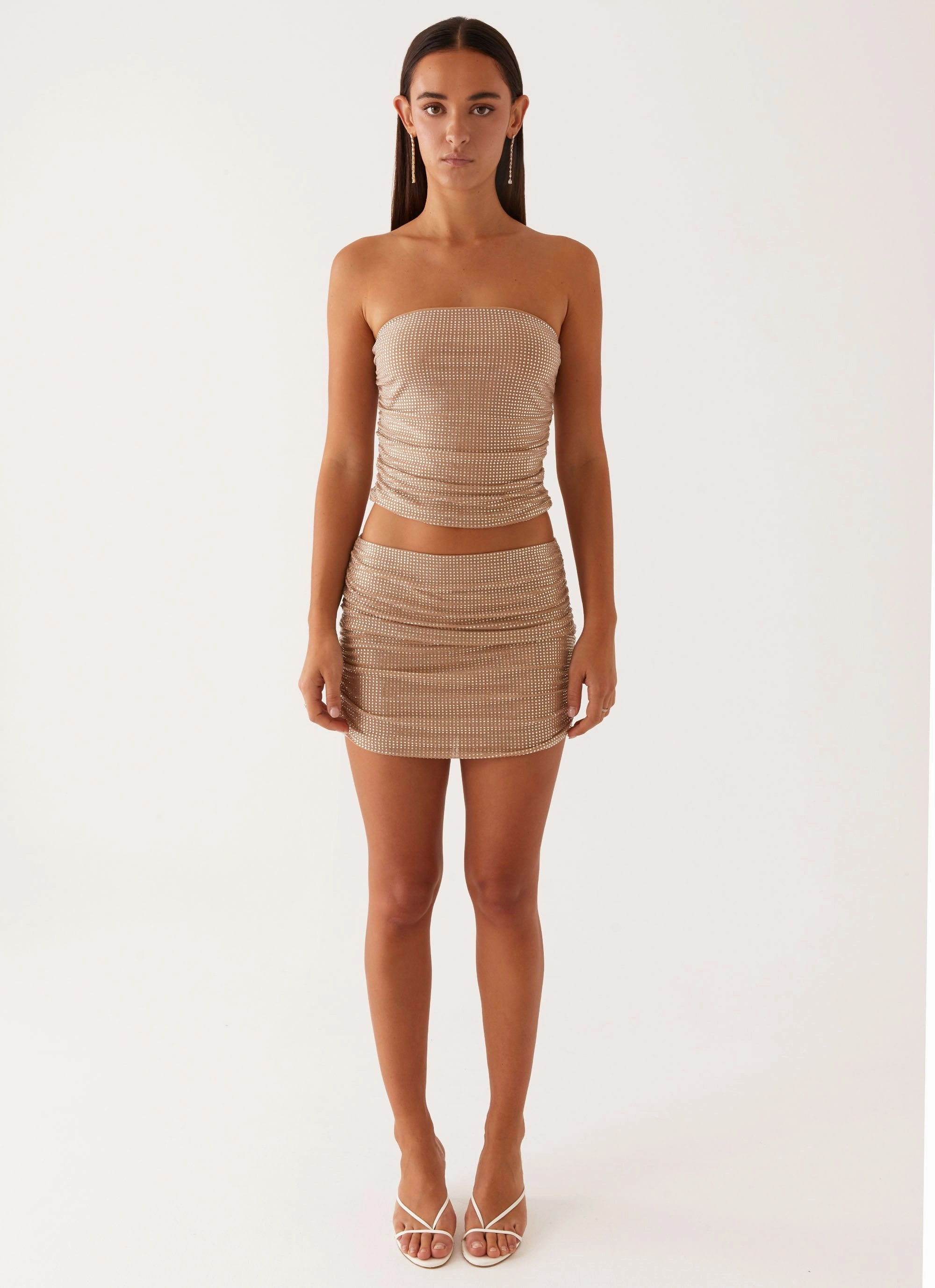 Brightside Rhinestone Mini Skirt - Silver Slim Shape DurableReinforcedMaterial