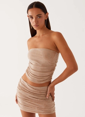 Brightside Rhinestone Mini Skirt - Silver Casual Stretch Wear Smart Style