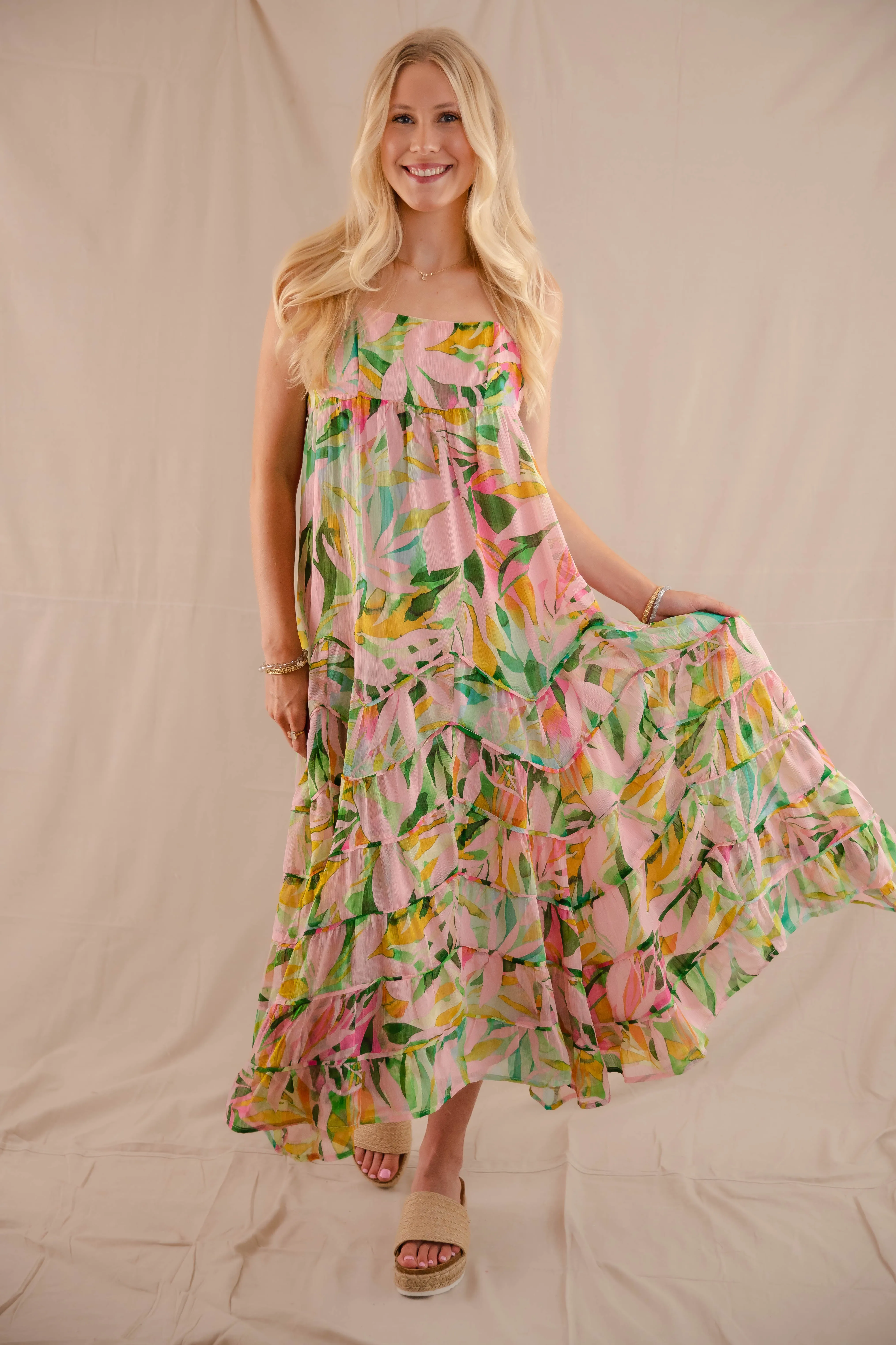 Front Detail Comfortable fit for outings Tropical Tango Maxi Dress