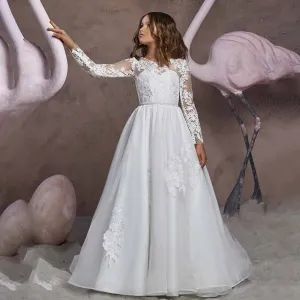Tulle Lace Flower Girl Dress Pageant Maxi Dresses for Girls Ball Gown