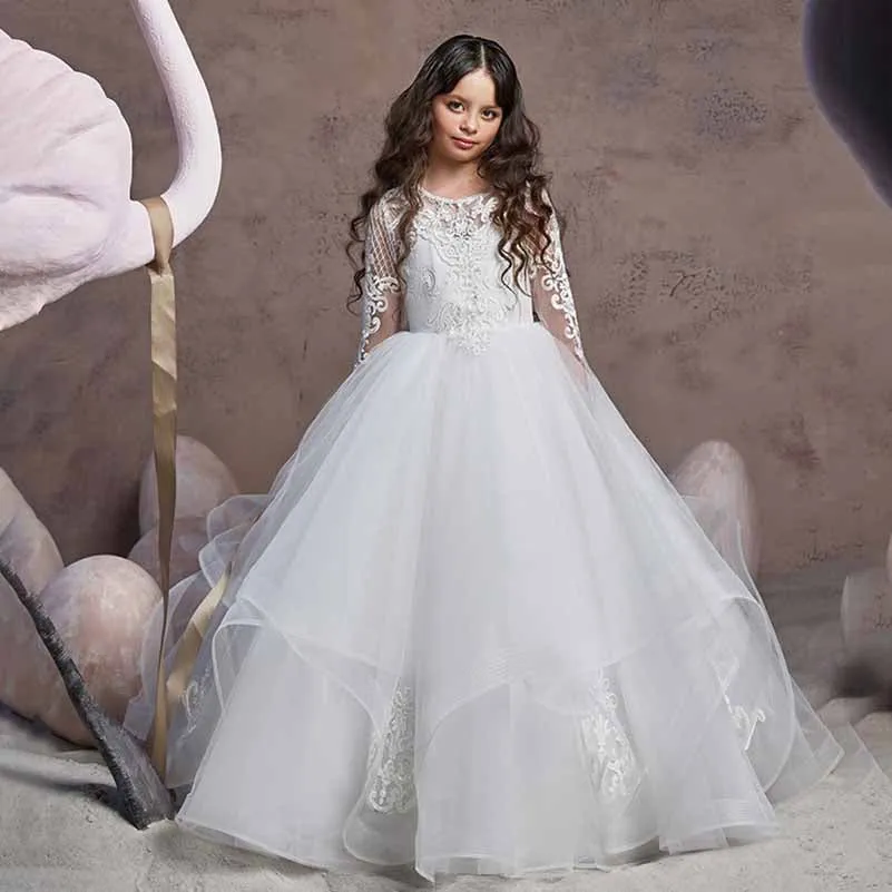 Tulle Lace Flower Girl Dress Pageant Maxi Dresses for Girls Ball Gown