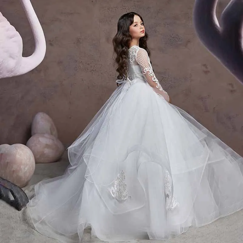 Tulle Lace Flower Girl Dress Pageant Maxi Dresses for Girls Ball Gown