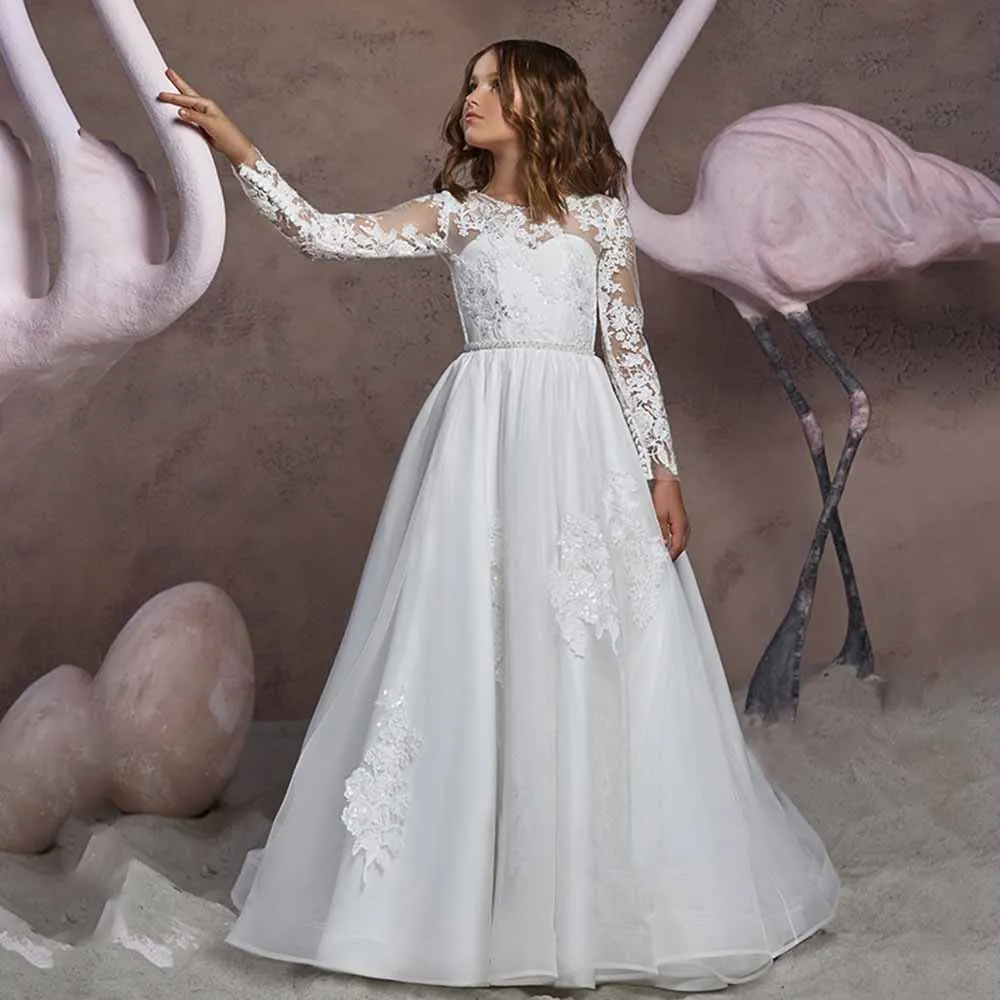 Tulle Lace Flower Girl Dress Pageant Maxi Dresses for Girls Ball Gown