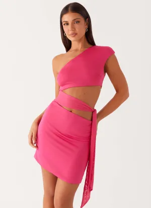 Amara Mini Dress - Hot Pink Front Ruffle Studio Style
