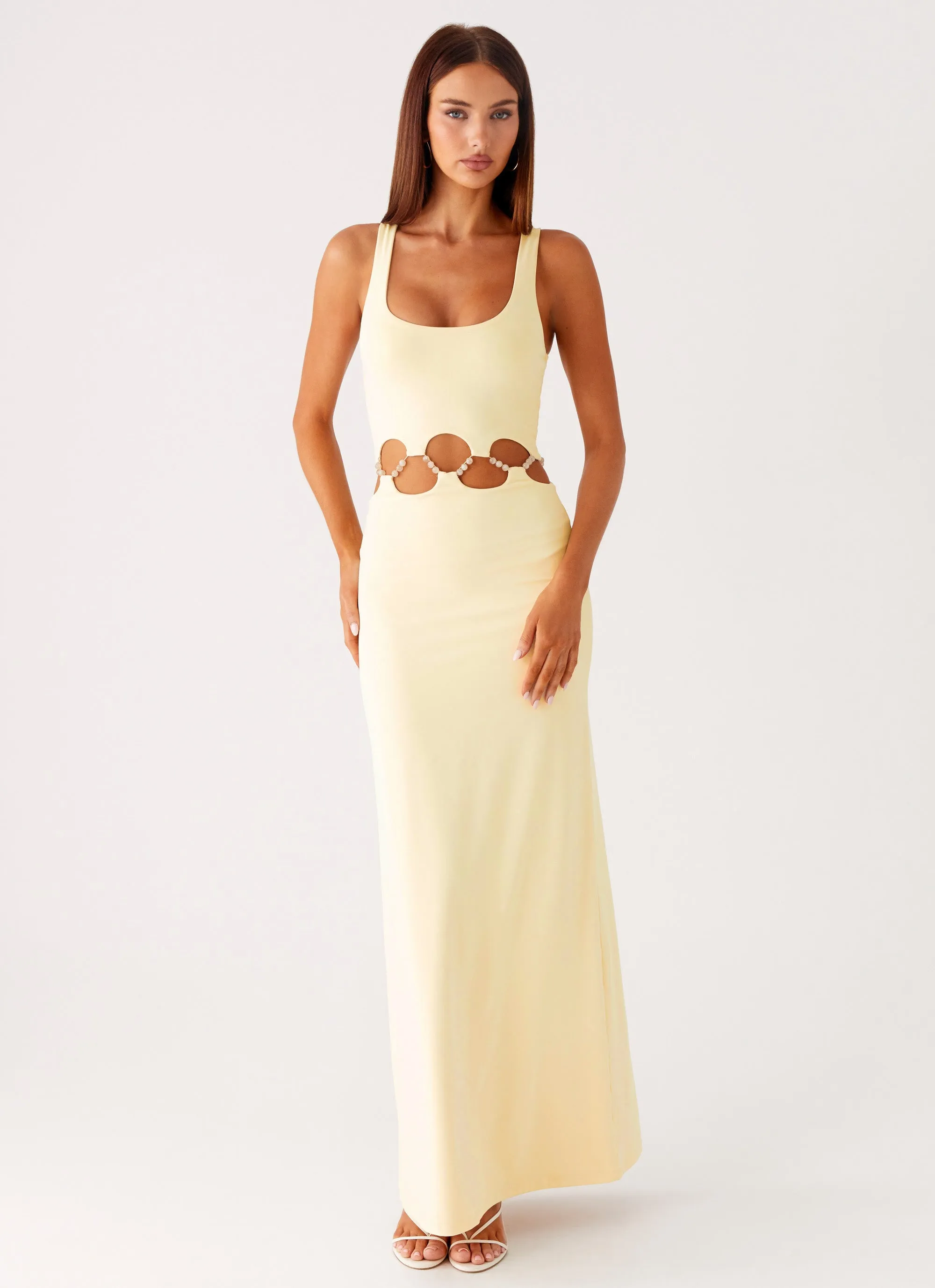 Flattering Cut Wear Vacation Outfit Dreamboat Beaded Maxi Dress - Yellow