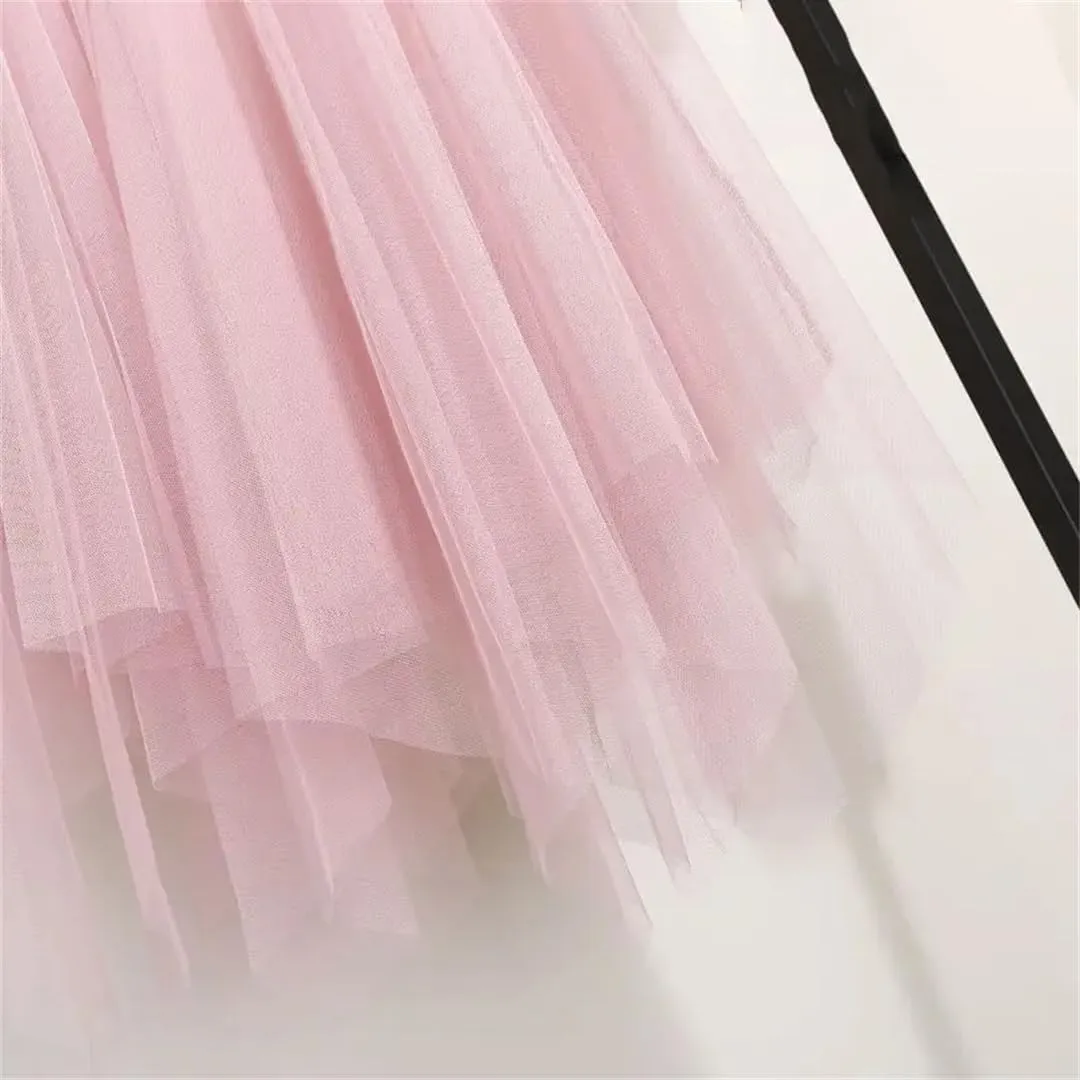 Tulle Skirt Spring and Summer High Waist Lace Irregular Hem Skirt