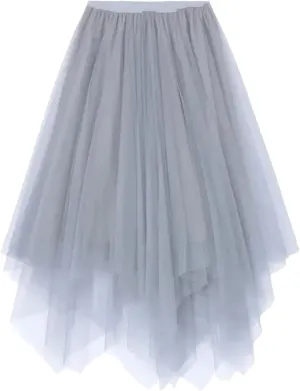 Tulle Skirt Spring and Summer High Waist Lace Irregular Hem Skirt
