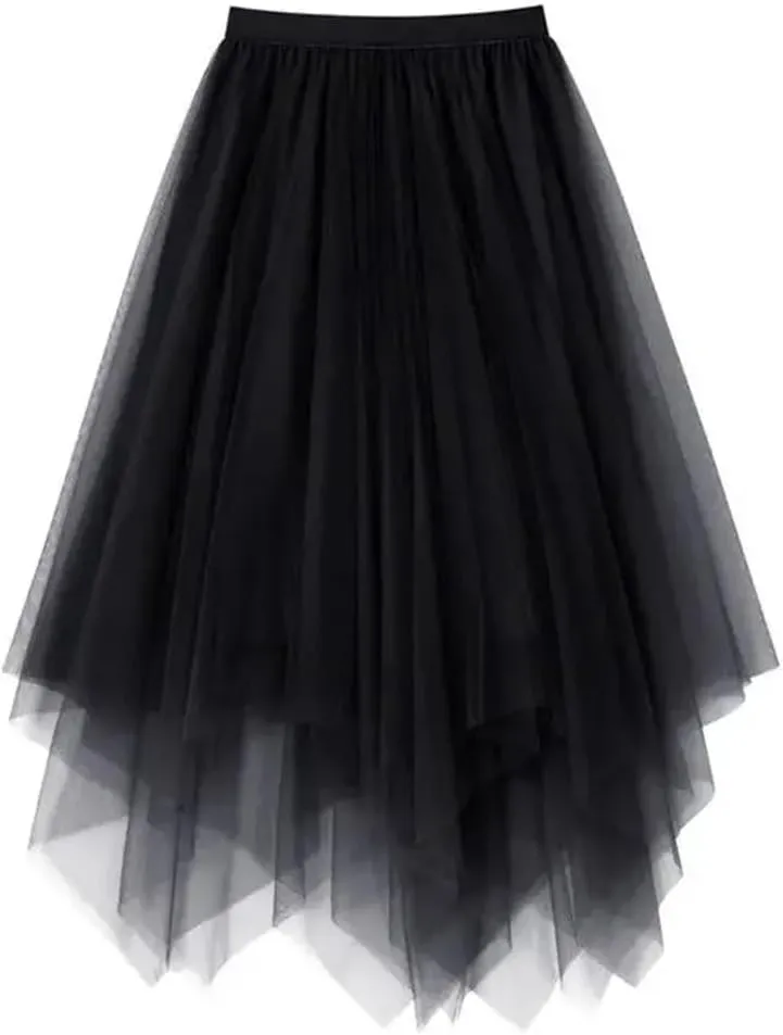 Tulle Skirt Spring and Summer High Waist Lace Irregular Hem Skirt