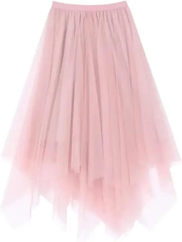 Tulle Skirt Spring and Summer High Waist Lace Irregular Hem Skirt