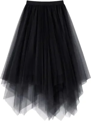 Tulle Skirt Spring and Summer High Waist Lace Irregular Hem Skirt