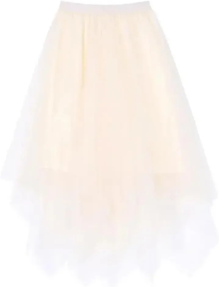 Tulle Skirt Spring and Summer High Waist Lace Irregular Hem Skirt