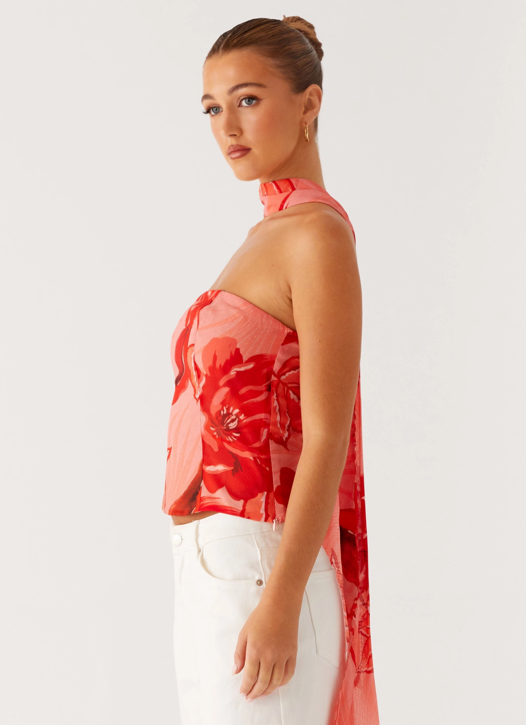 Anais Scarf Top - Sicily Sunset Print Anti Static Cloth Blend