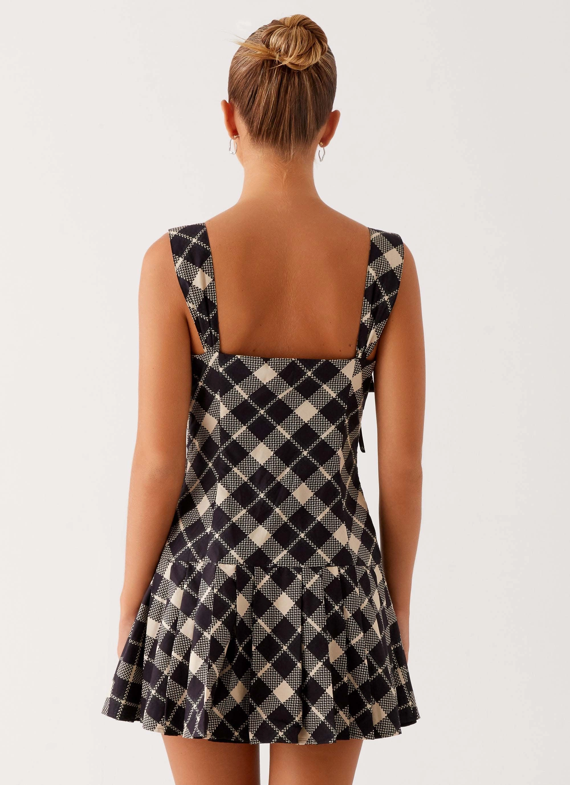 Tuni Mini Dress - Taupe Check Timeless slip dress