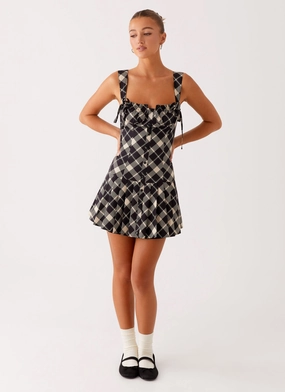 Tuni Mini Dress - Taupe Check Relaxed Vibe Romantic dinner wear