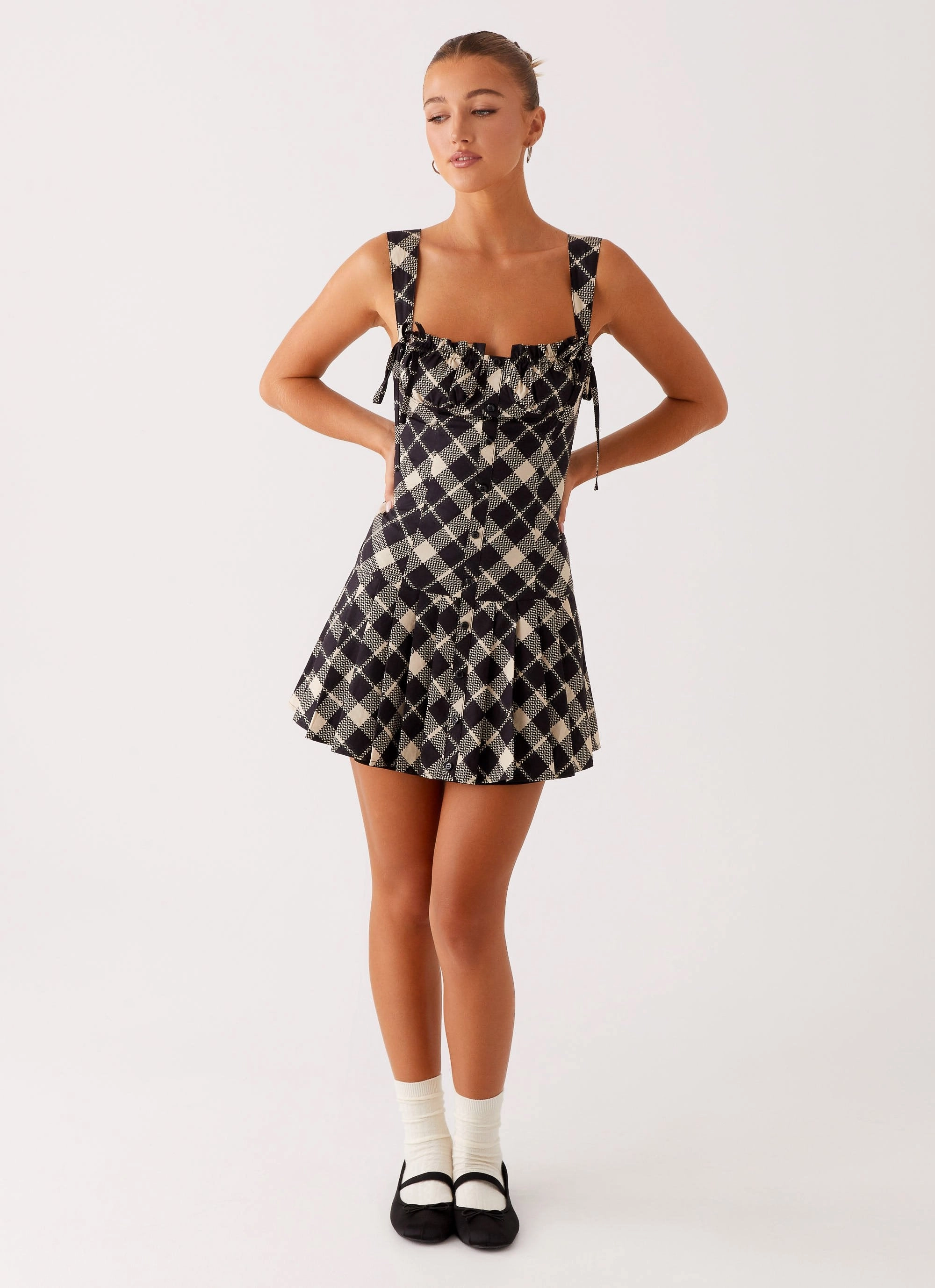 Tuni Mini Dress - Taupe Check Relaxed Vibe Romantic dinner wear