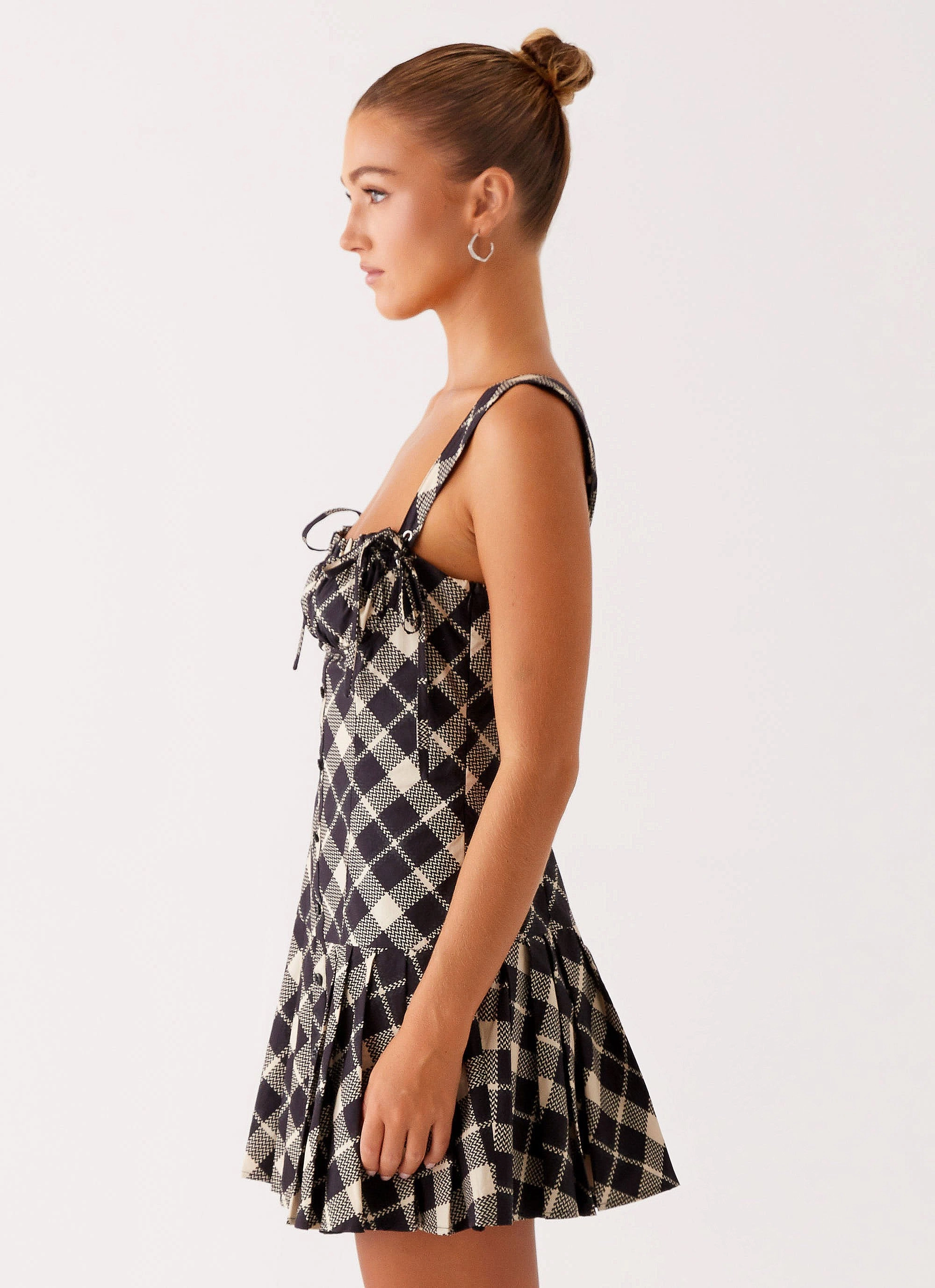 Tuni Mini Dress - Taupe Check Soft and Relaxed